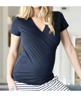 angel maternity Nursing Top + Striped Pants Set In Navy