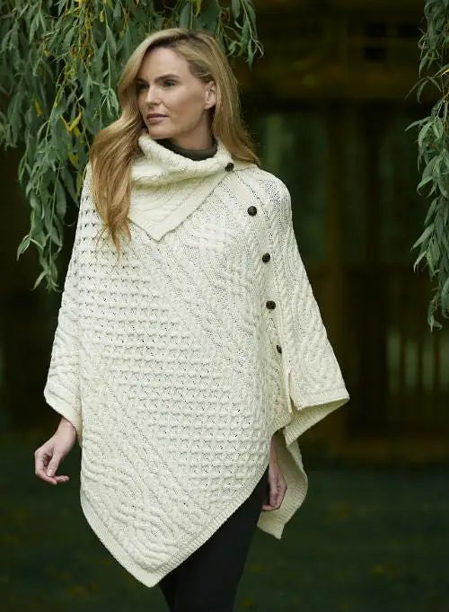 Aran Cowl Neck Poncho [3 Colors]