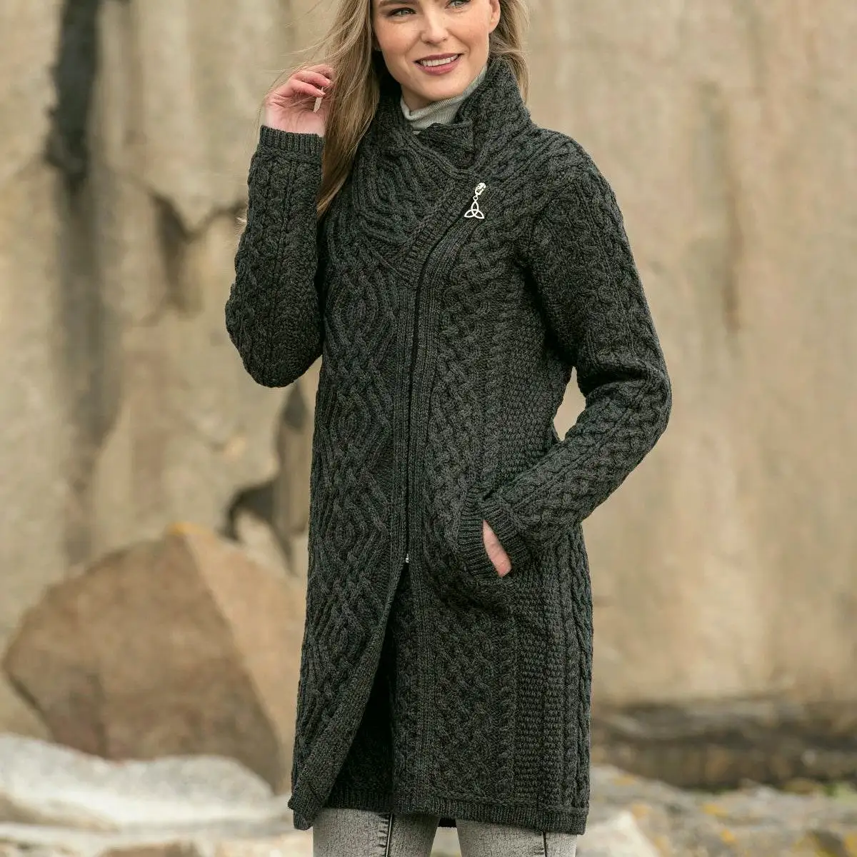 Aran Long Side-Zip Sweater [3 Colors]