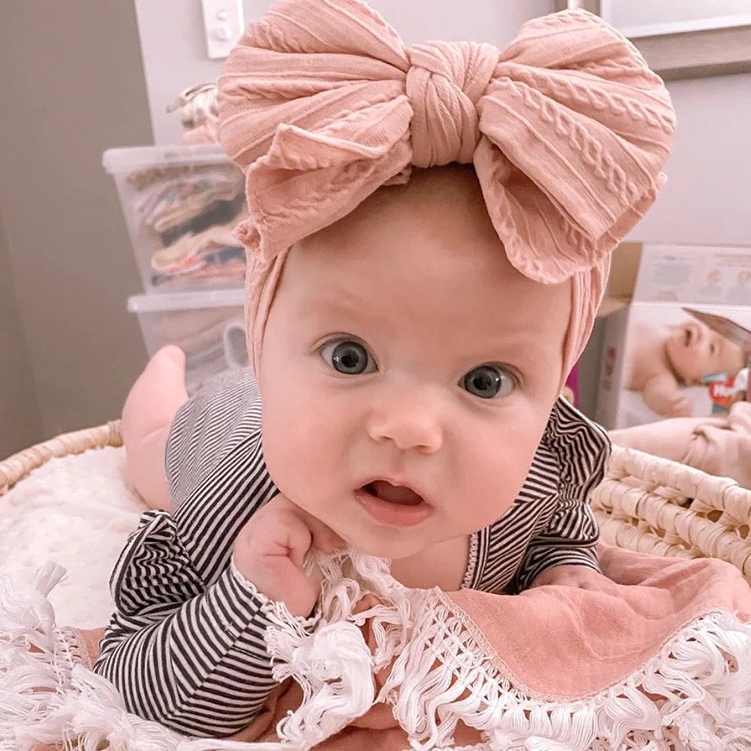 Baby Top Knot Double Bow Headband Chalk