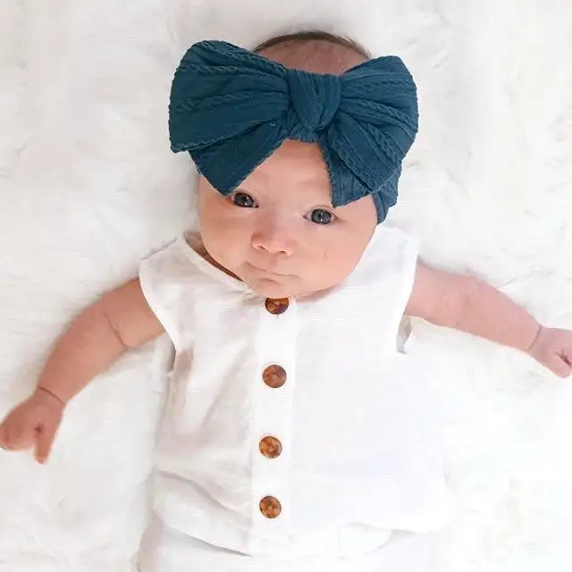 Baby Top Knot Double Bow Headband Cruise Blue