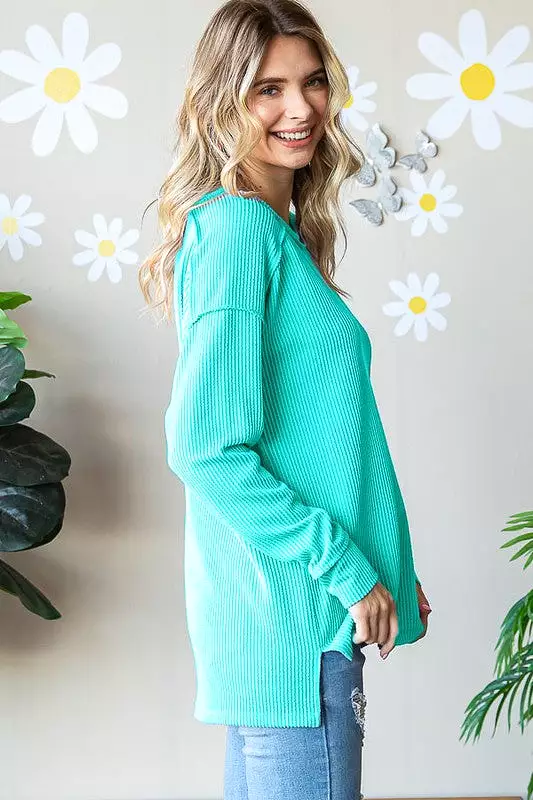 Be The Queen Ribbed Top - Turquoise