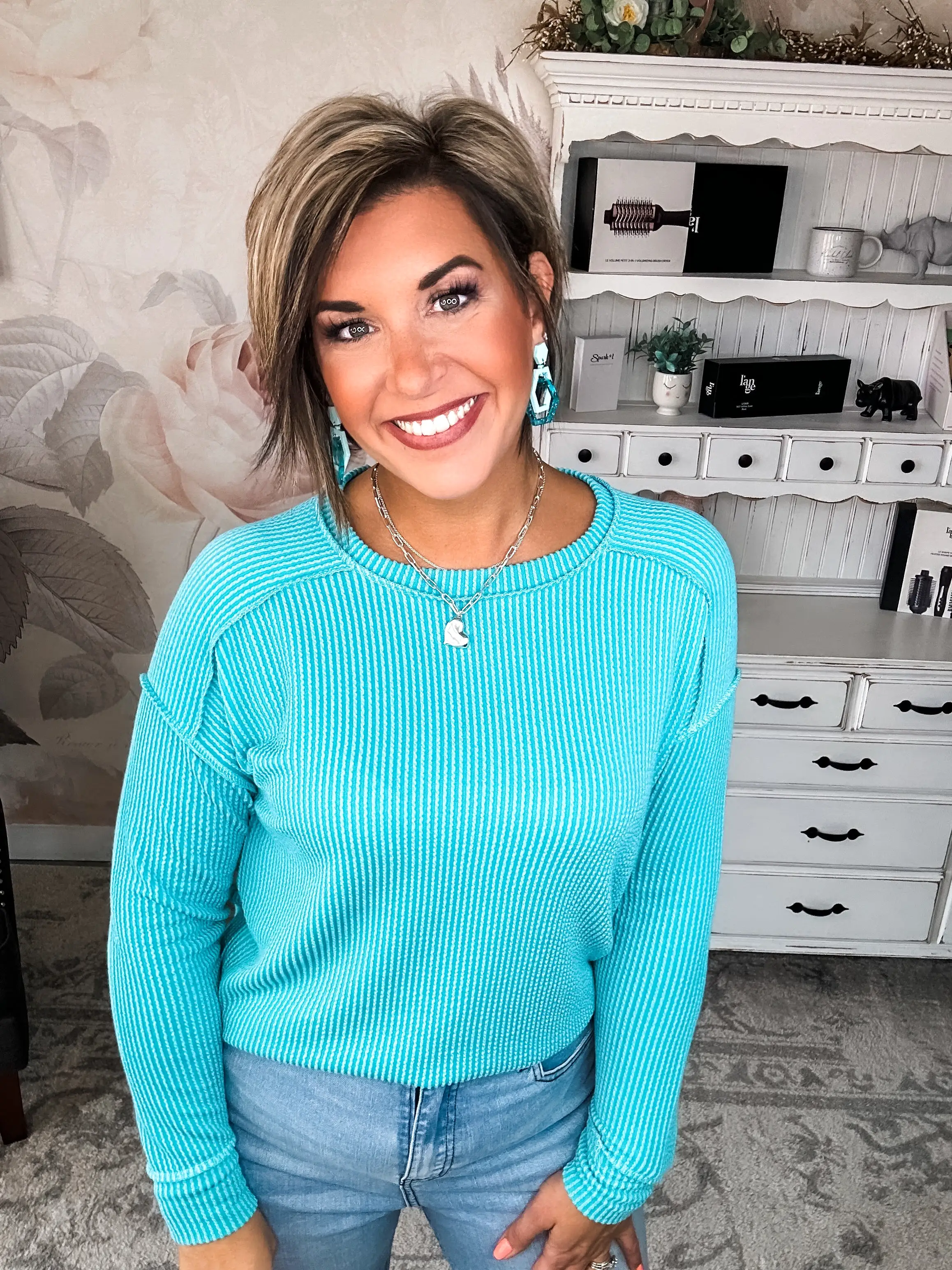 Be The Queen Ribbed Top - Turquoise