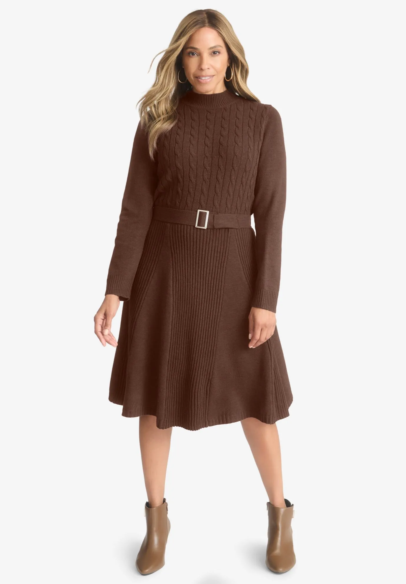 Belted Cable Sweater Dress