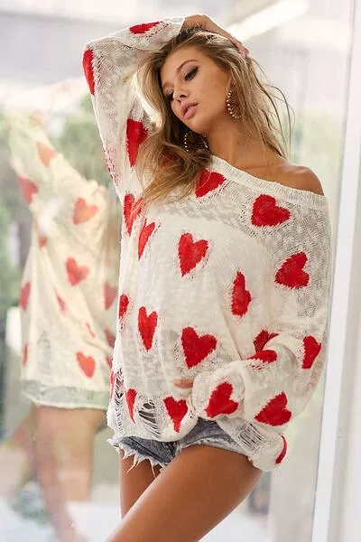 BiBi Heart Pattern Distressed Sweater