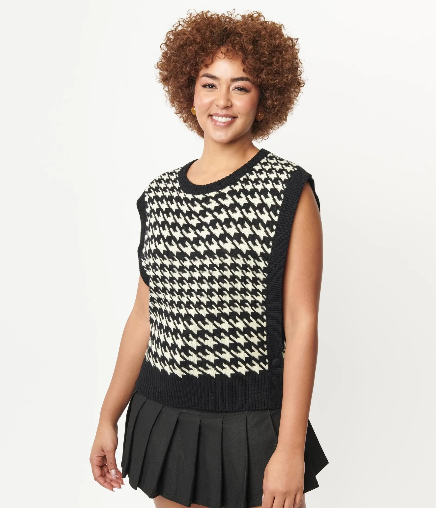 Black & Cream Houndstooth Sweater Vest