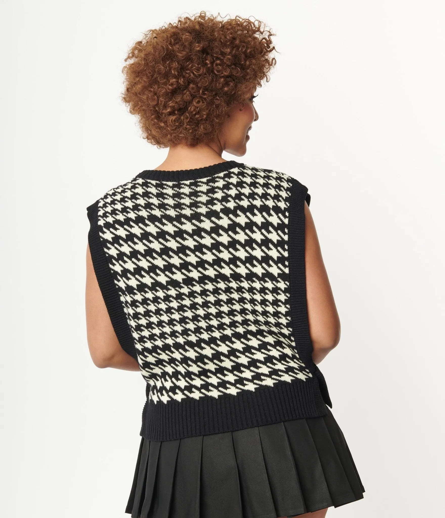 Black & Cream Houndstooth Sweater Vest