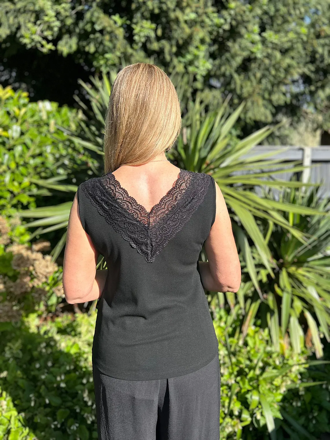 Black Lace V Neck Top Martha