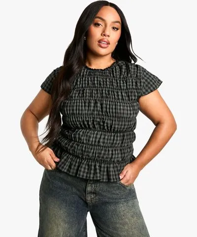 boohoo Womens Plus Sheered Flannel Baby Top