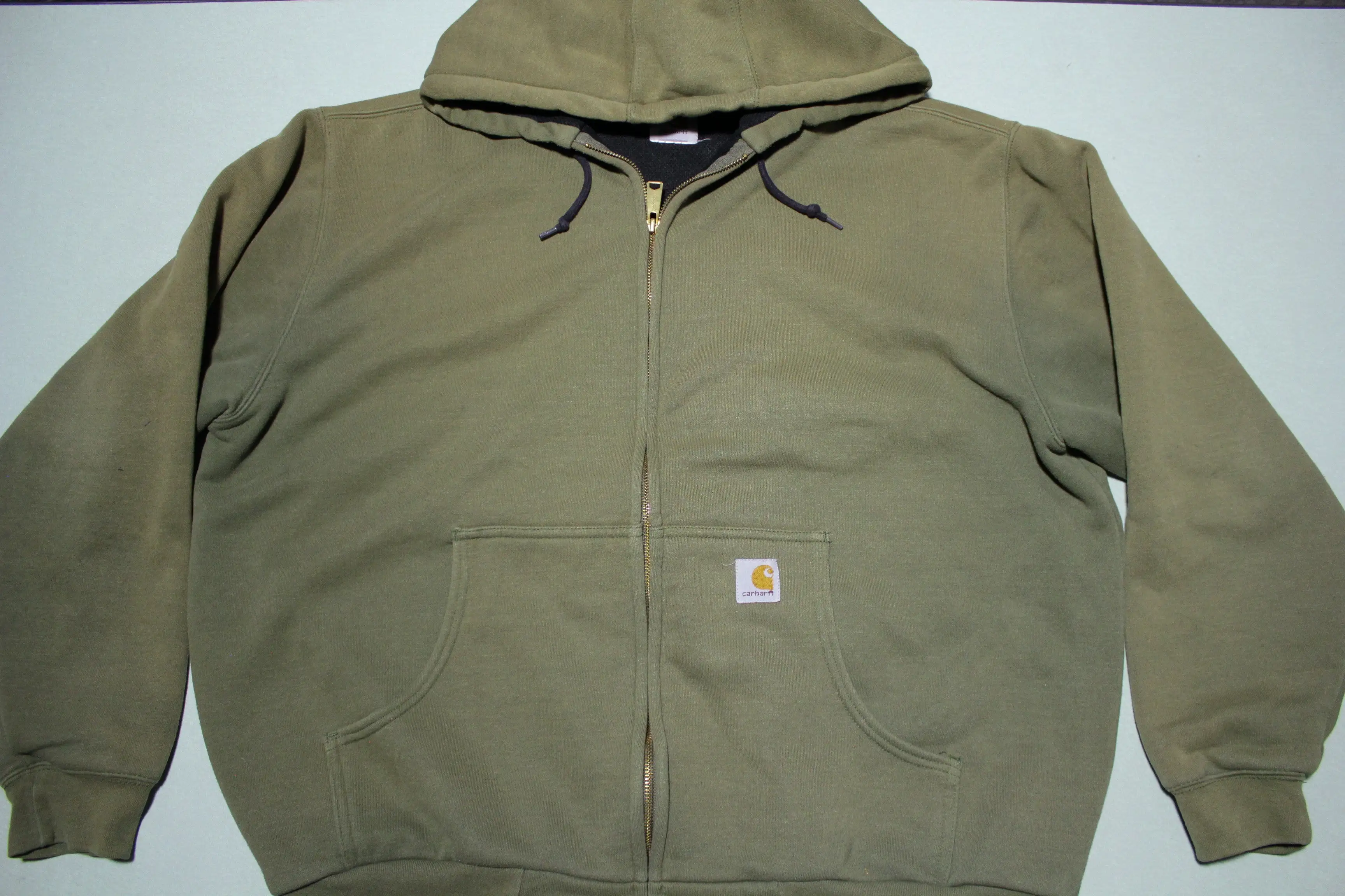 Carhartt J149 ARMY Green Thermal Lined Hoodie Sweatshirt Zip Heavy Duty Jacket