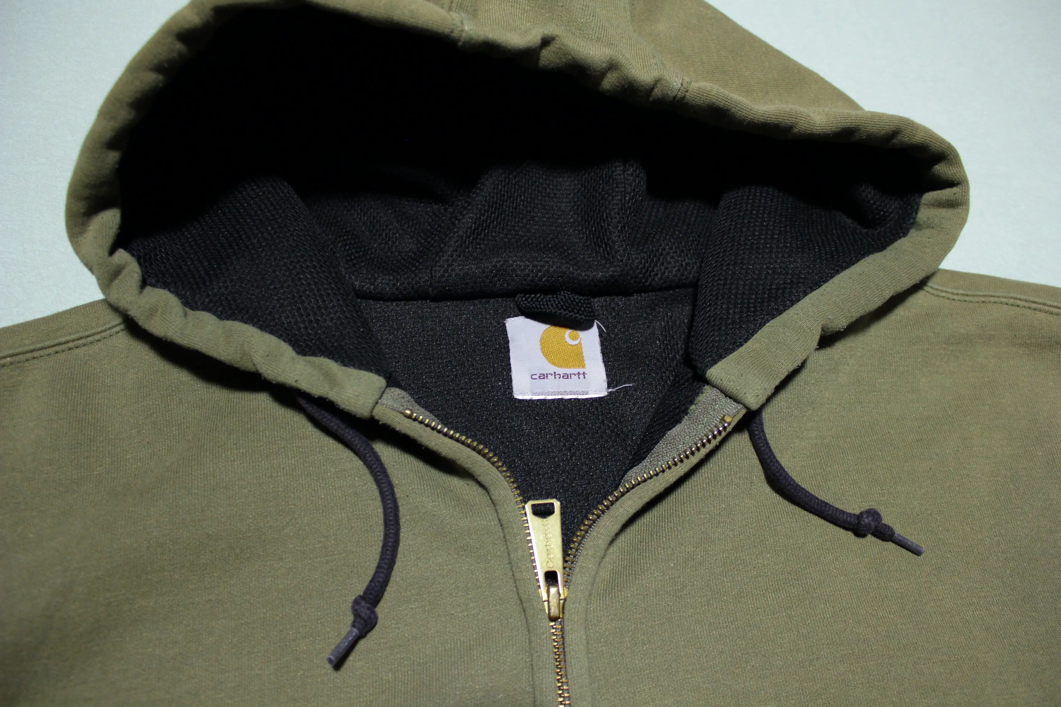 Carhartt J149 ARMY Green Thermal Lined Hoodie Sweatshirt Zip Heavy Duty Jacket