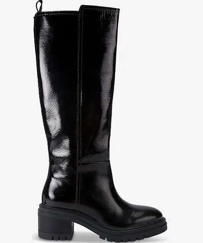 Carvela Womens Black Champion patent-leather block-heel knee-high boots