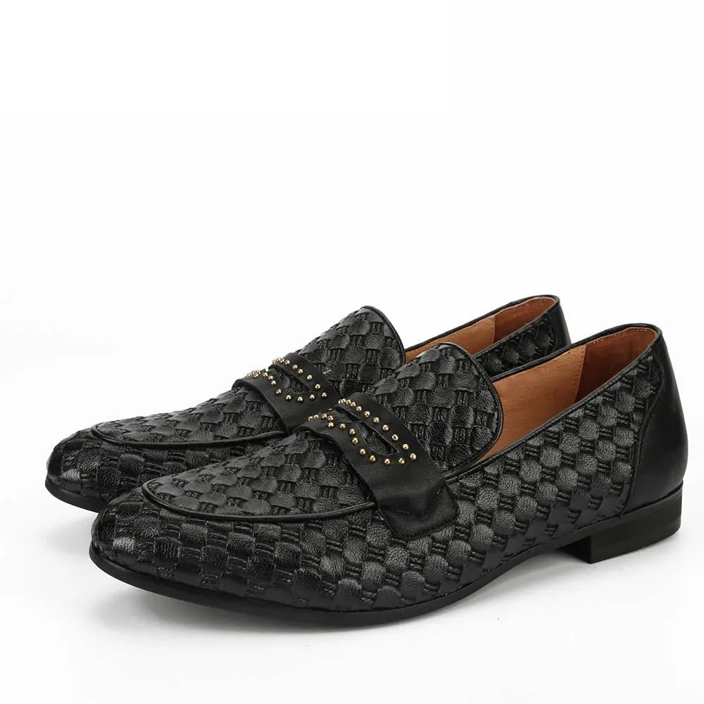 Casual Geometric Pattern Rivet Breathable Slip-On Loafers for Men