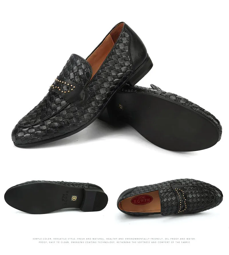 Casual Geometric Pattern Rivet Breathable Slip-On Loafers for Men