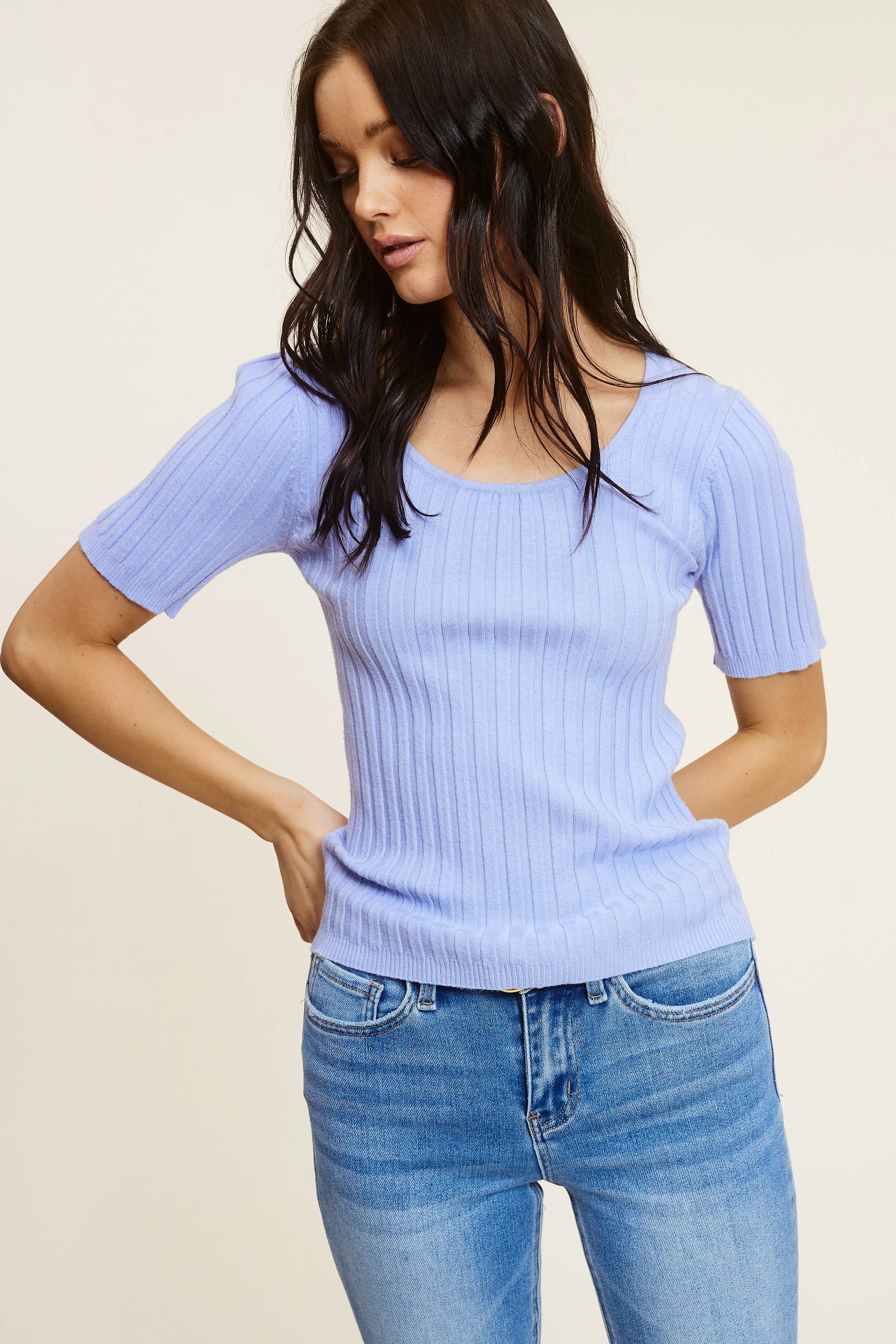 Chambray Ribbed Top