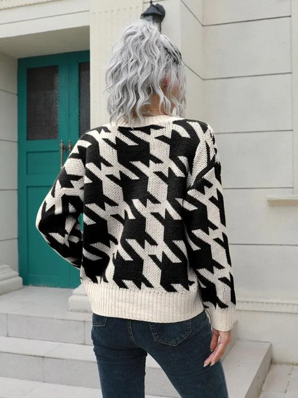 Check Loose Knit Cardigan Sweater