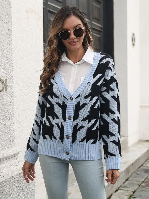 Check Loose Knit Cardigan Sweater