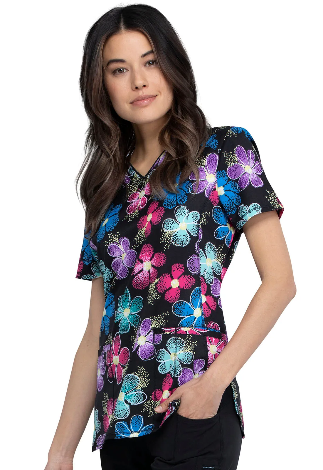 Cherokee Infinity V-Neck Top in Digital Daisy