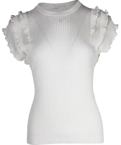 Chloe Chloe Ruffled Ribbed Top in White Viscose