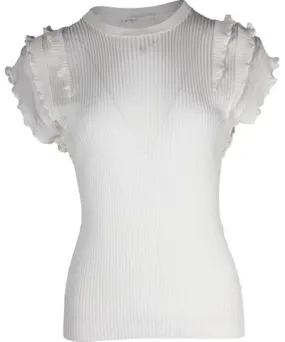 Chloe Chloe Ruffled Ribbed Top in White Viscose