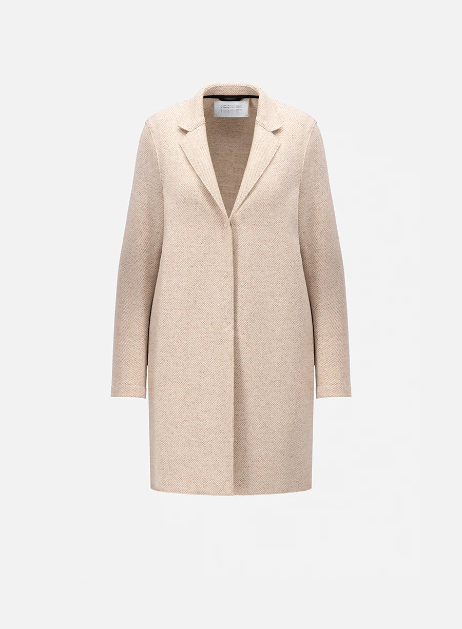 Cocoon Coat Patterned Cashmere - Cream Herringbone