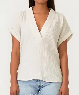 Cotton Gauze V-Neck Top - Cream