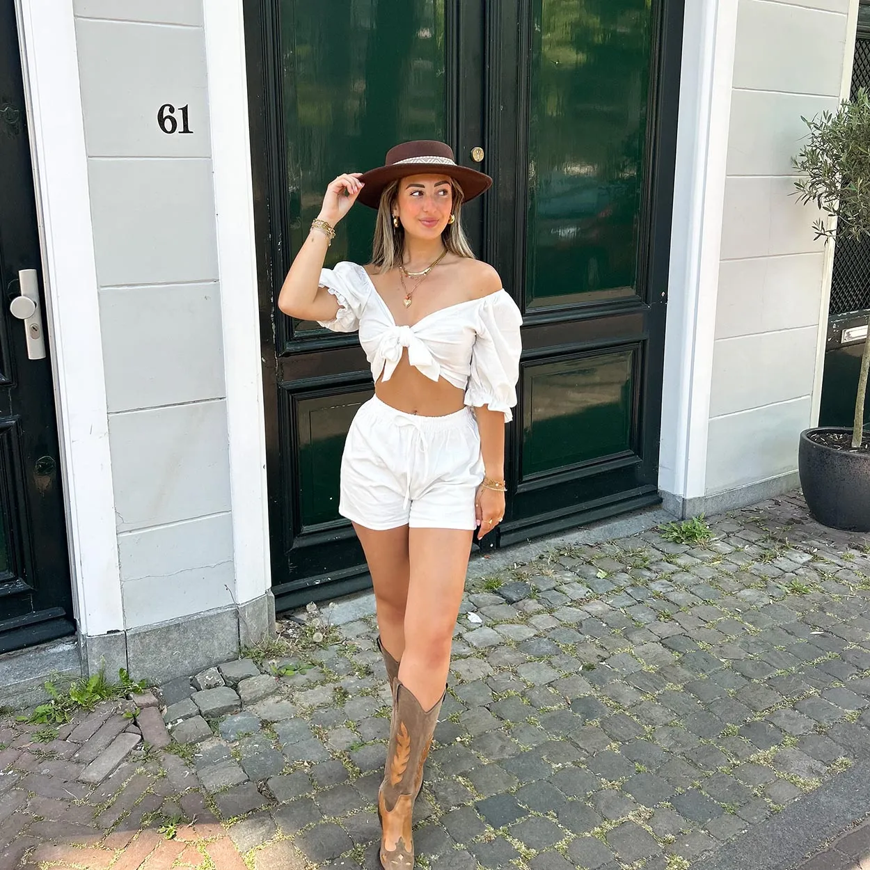 Creme Linnen Off Shoulder - Top