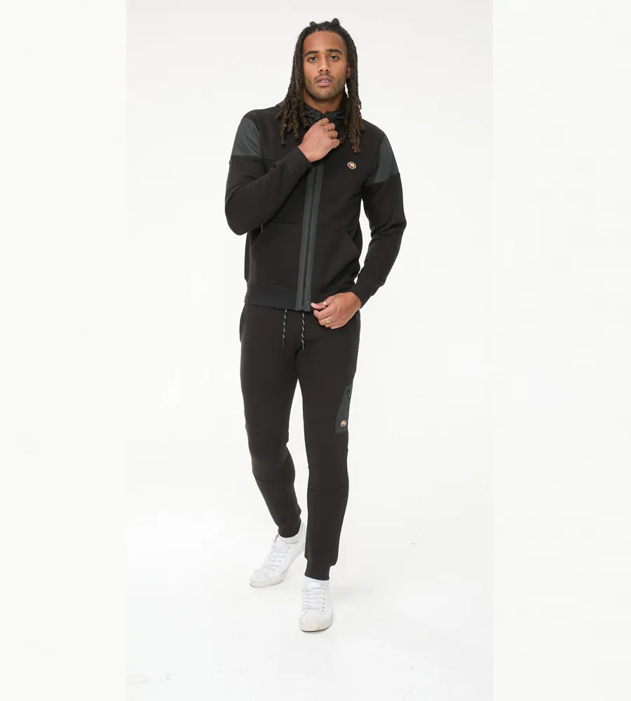 D555 Mens Couture Hoodie With Woven Contrast Fabric Trim (DEAN)