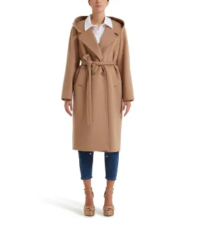 Dark beige hooded and belted coat