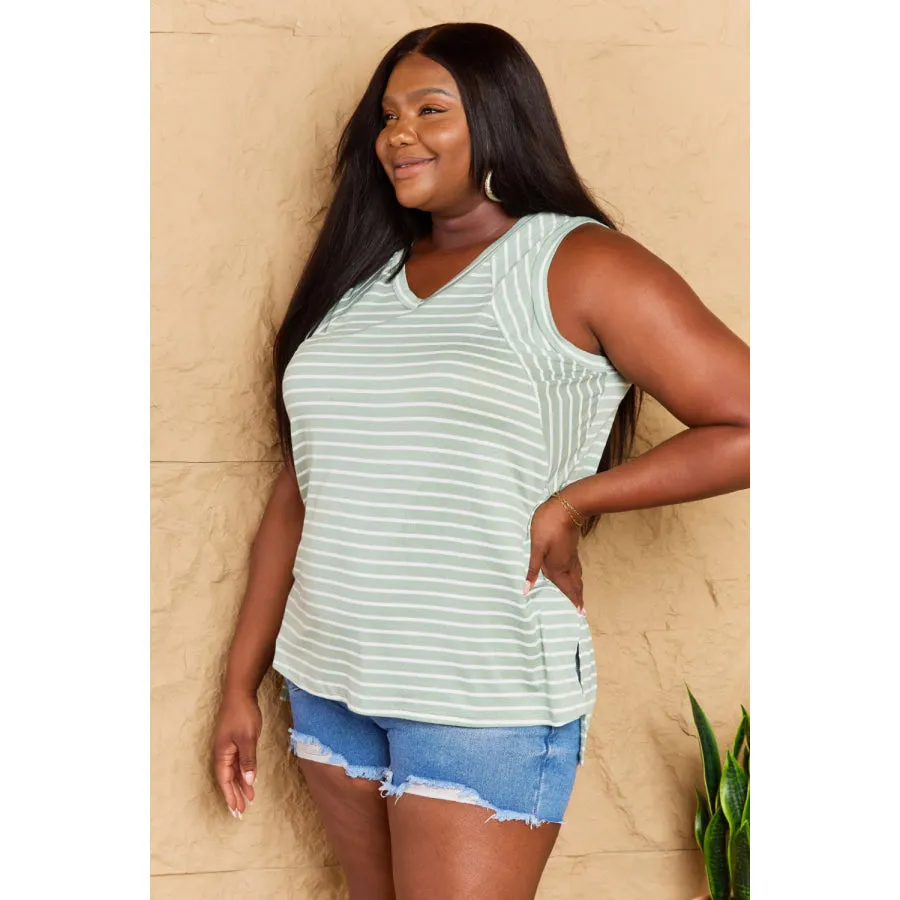 Doublju Full Size Striped Sleeveless V-Neck Top