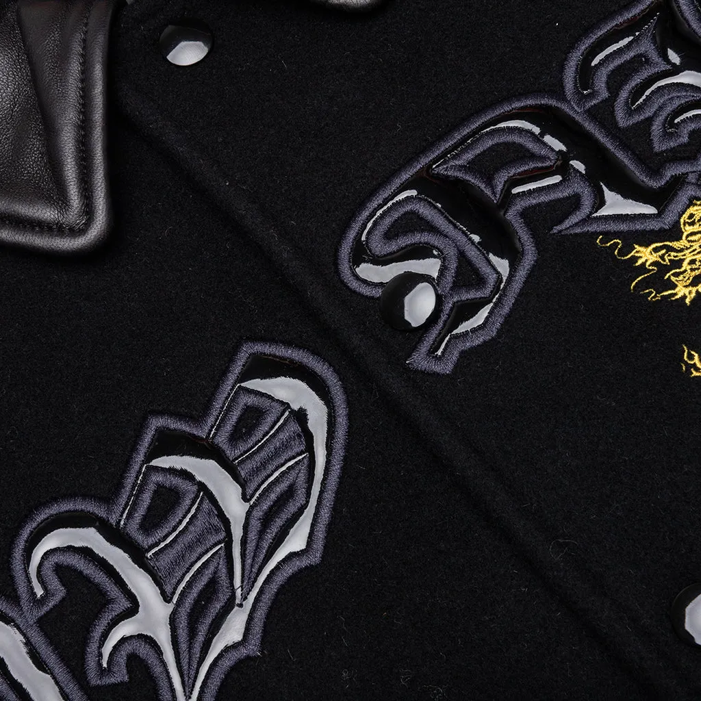 Dragon Embroidered Varsity Jacket - Black