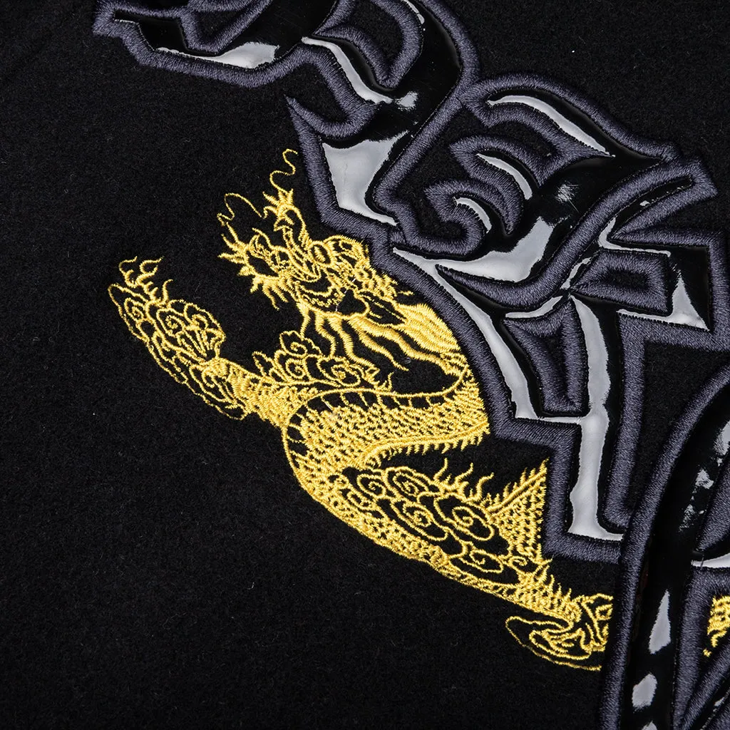 Dragon Embroidered Varsity Jacket - Black