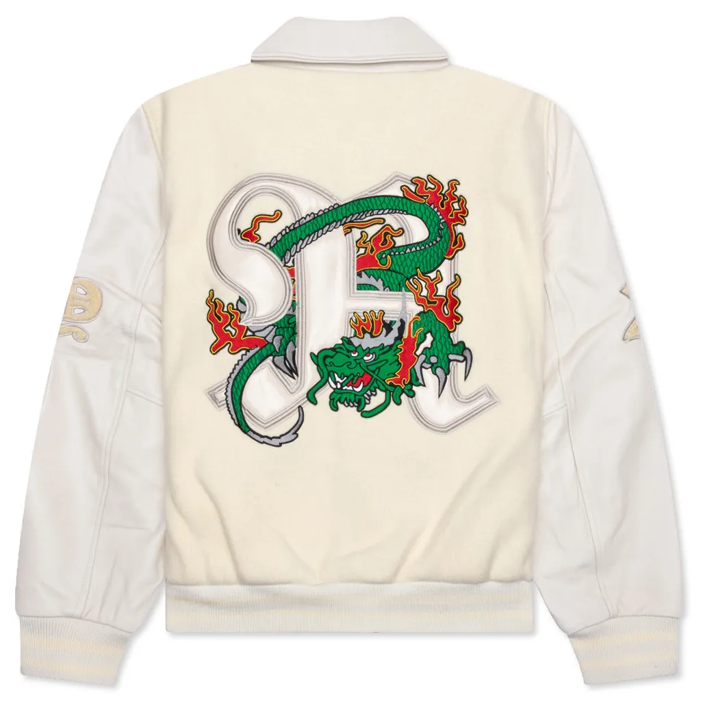 Dragon Embroidered Varsity Jacket - Off White