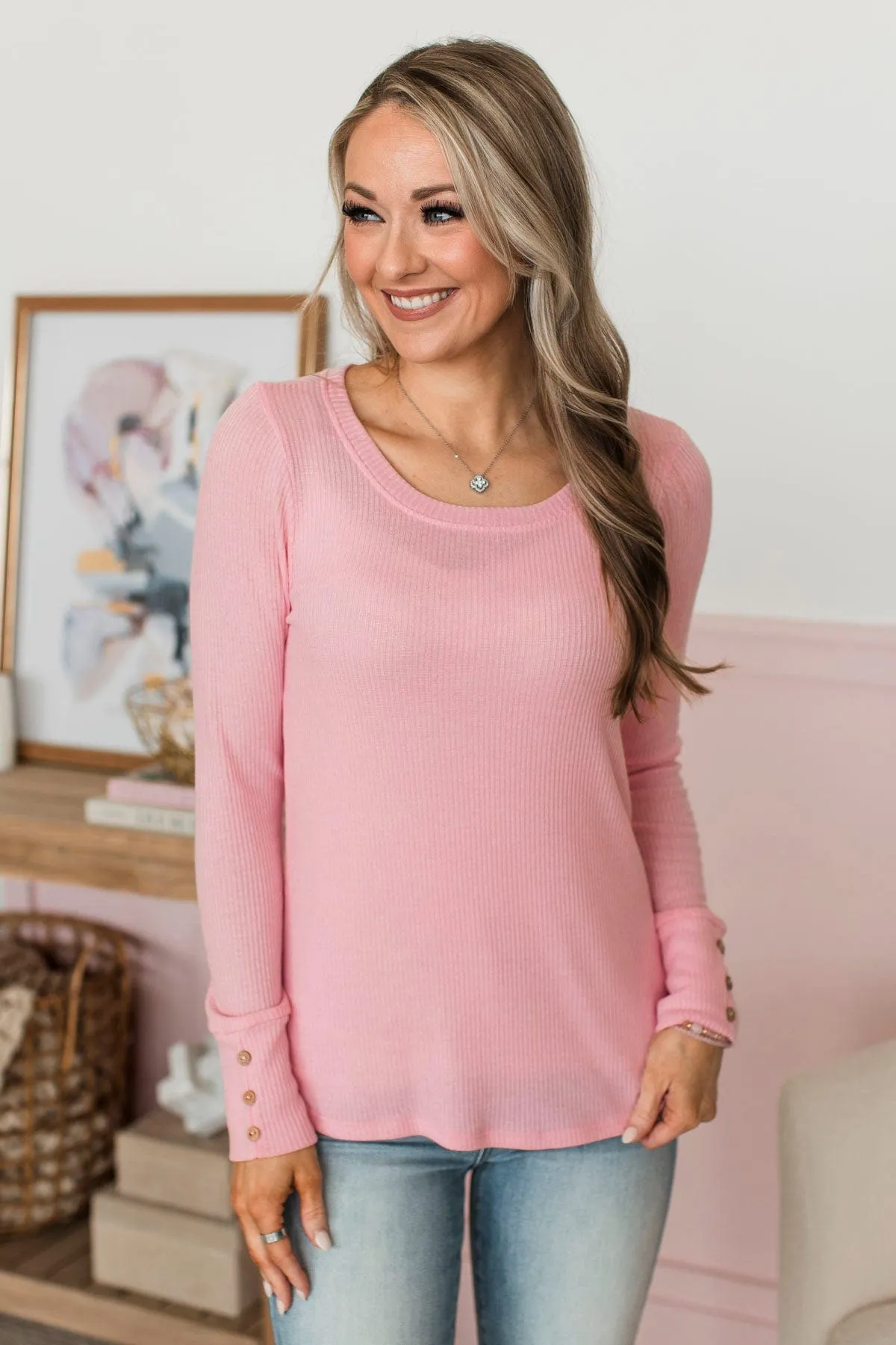 Dreams Of Forever Ribbed Top- Baby Pink