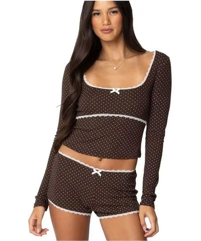 Edikted Women's Juliana Polka Dot Ribbed Top