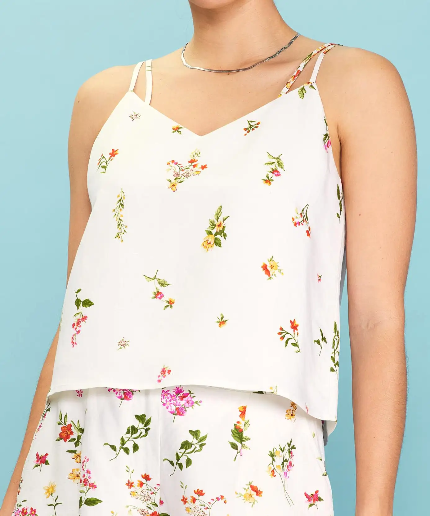 Floral Print Tank Top - Ivory/Red