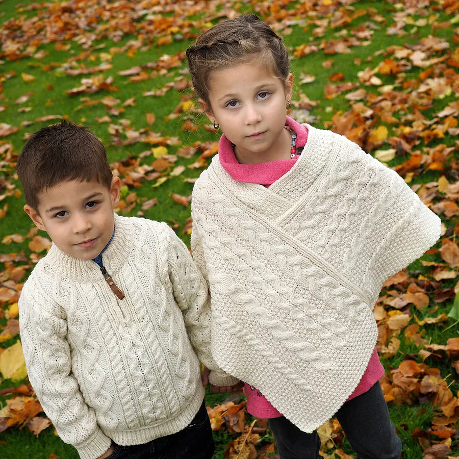 Girl's Aran Sweater Poncho [3 Colors]