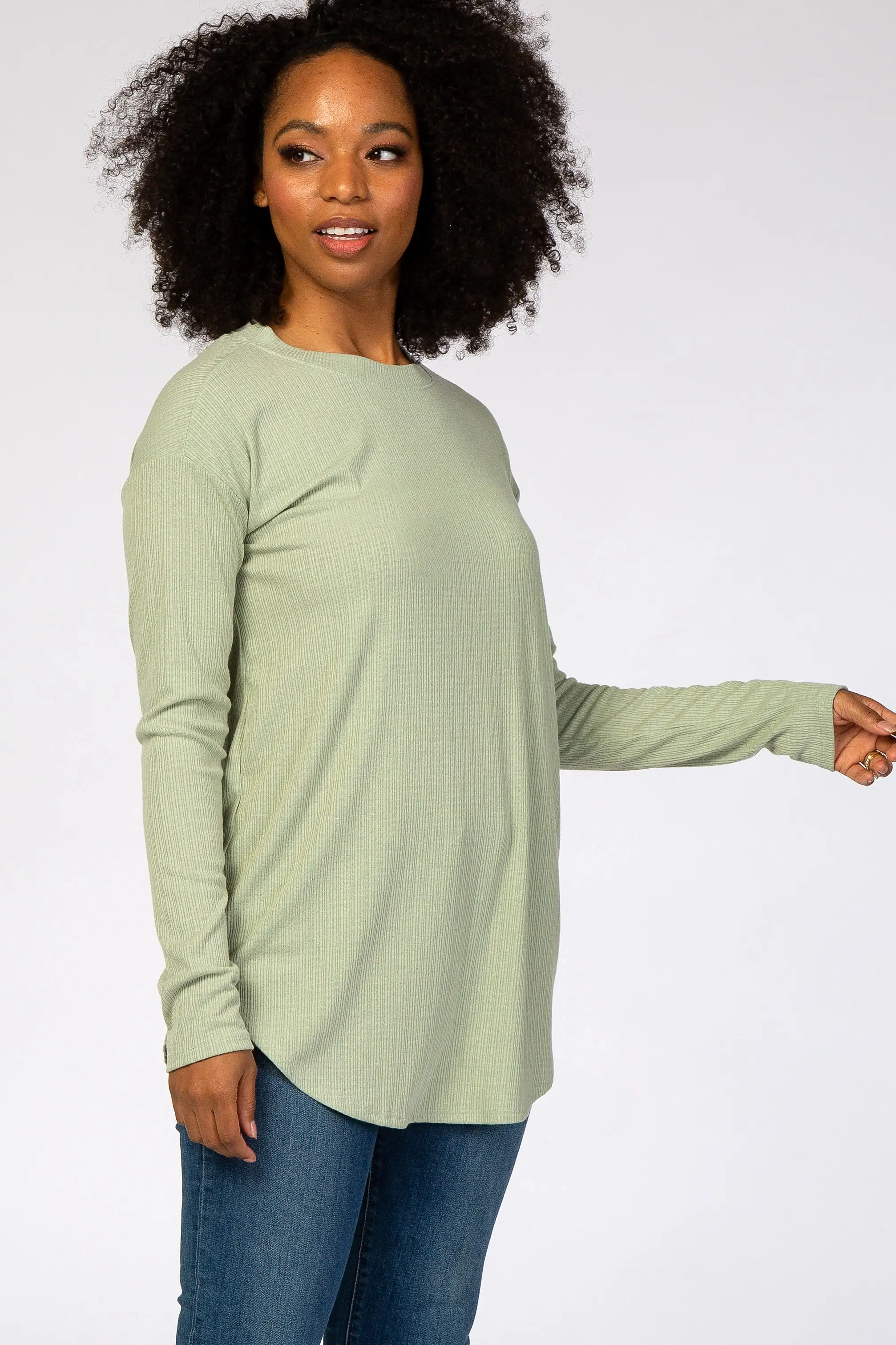 Green Long Sleeve Ribbed Top