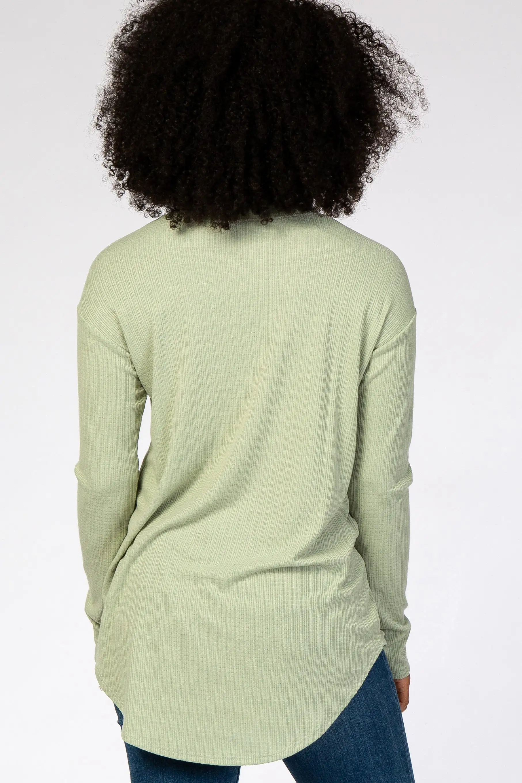 Green Long Sleeve Ribbed Top