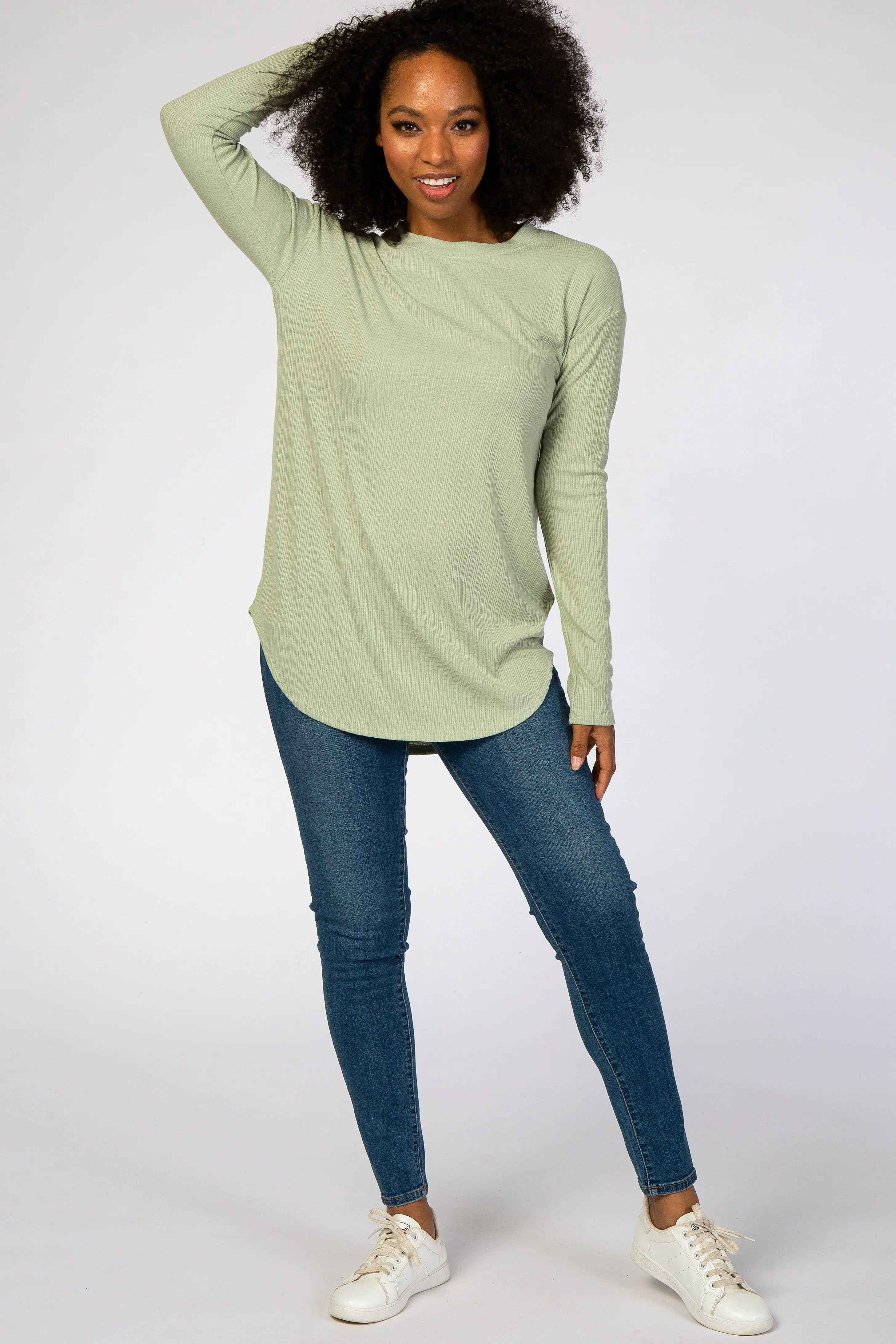 Green Long Sleeve Ribbed Top