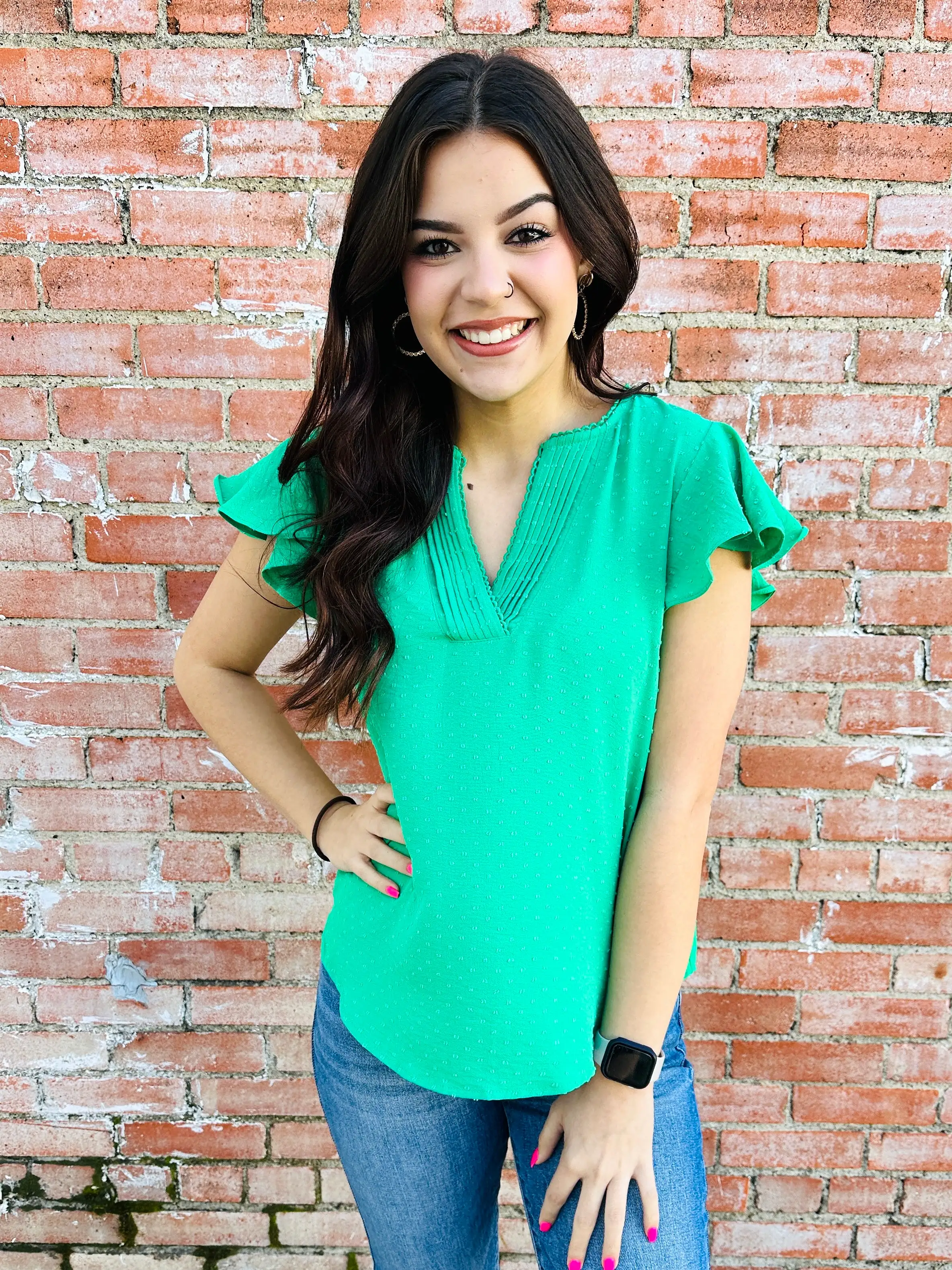 Happiest With You V-Neck Top  Green