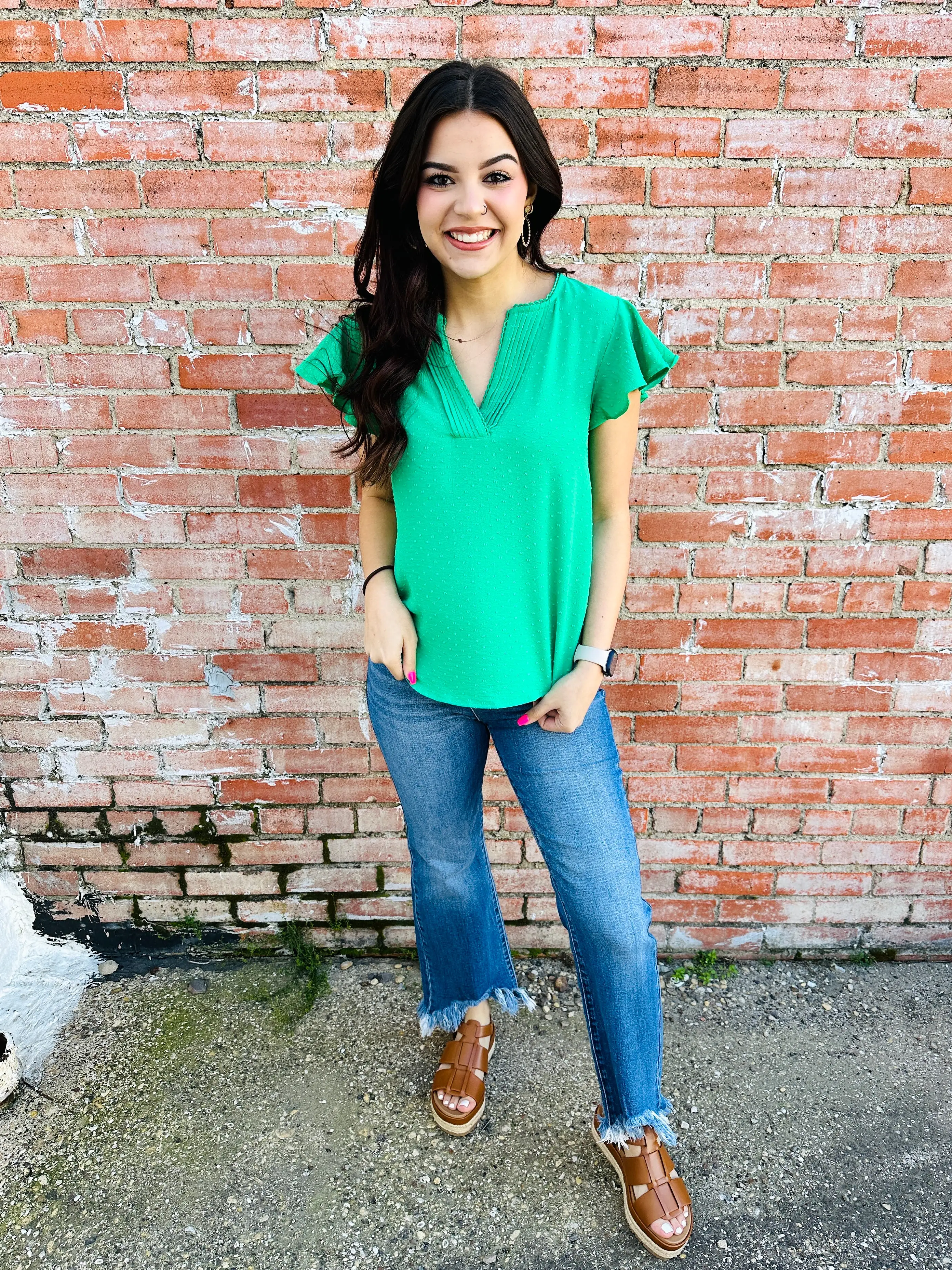 Happiest With You V-Neck Top  Green