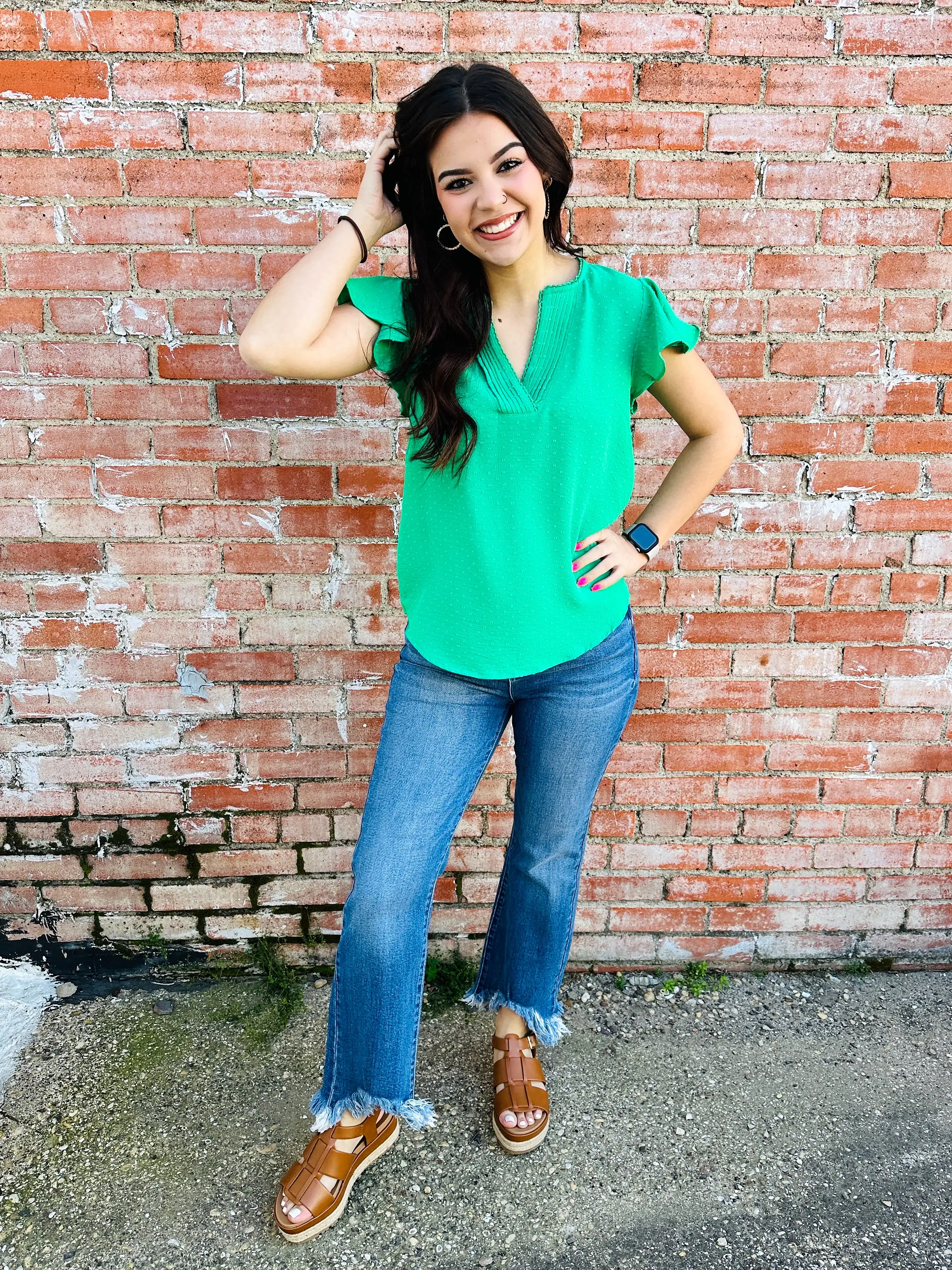 Happiest With You V-Neck Top  Green