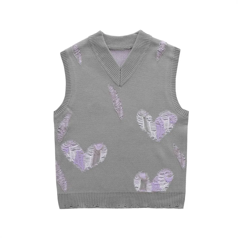 HEART SLEEVELESS KNIT SWEATER VEST