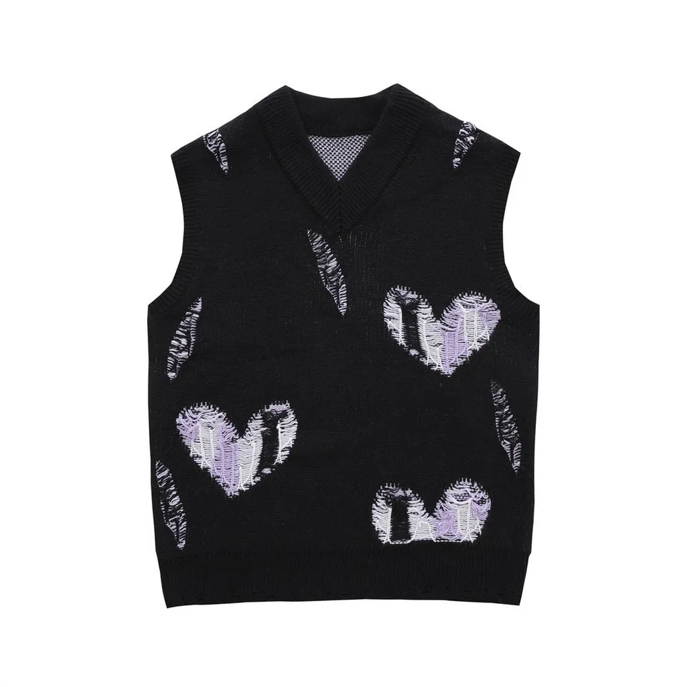 HEART SLEEVELESS KNIT SWEATER VEST