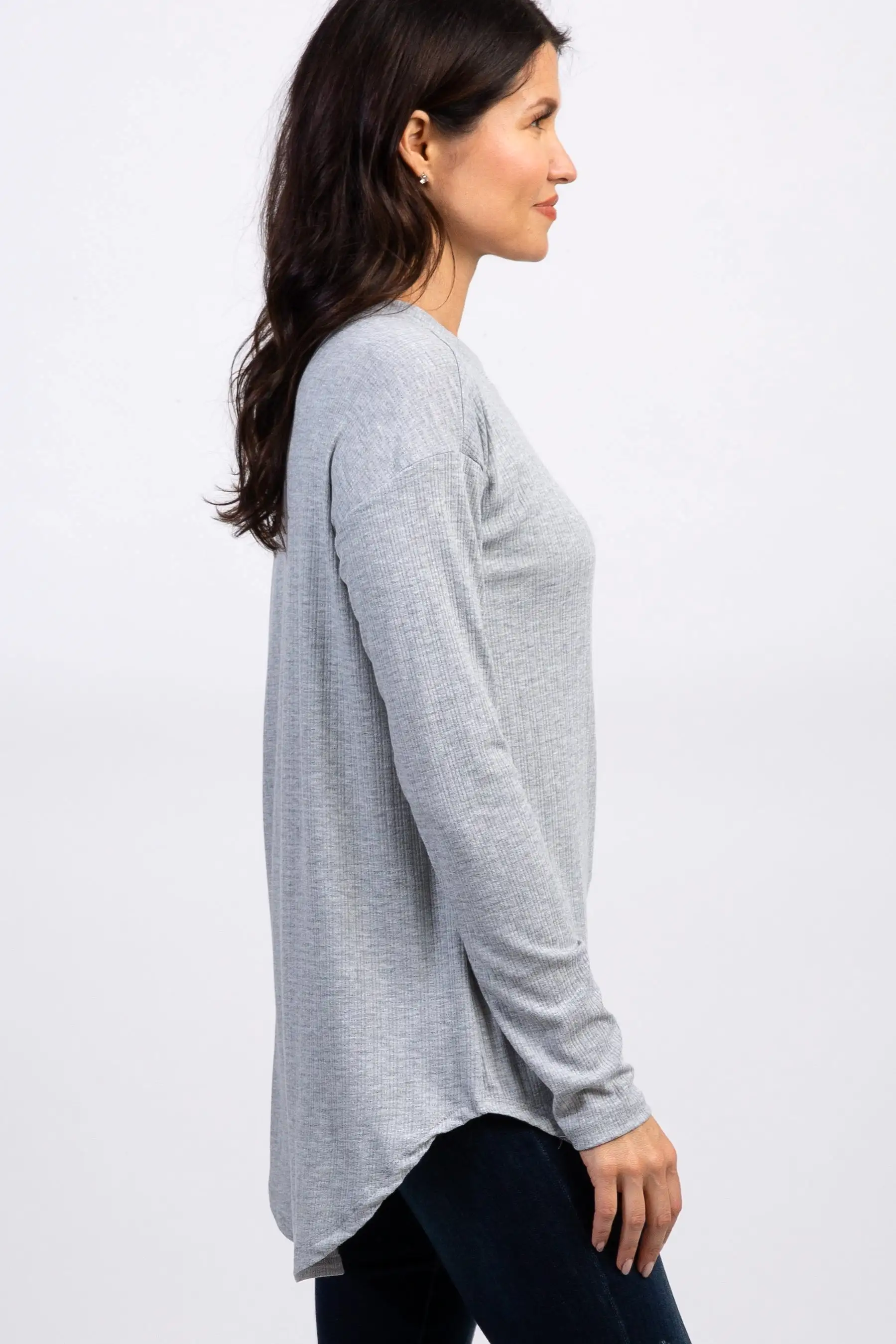 Heather Grey Long Sleeve Ribbed Top