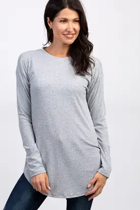 Heather Grey Long Sleeve Ribbed Top