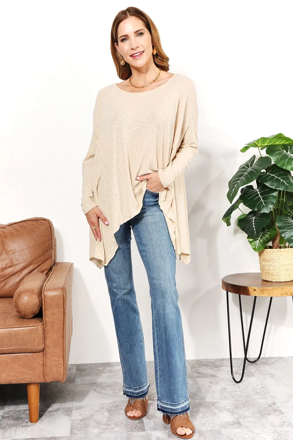 HEYSON Full Size Oversized Super Soft Ribbed Top