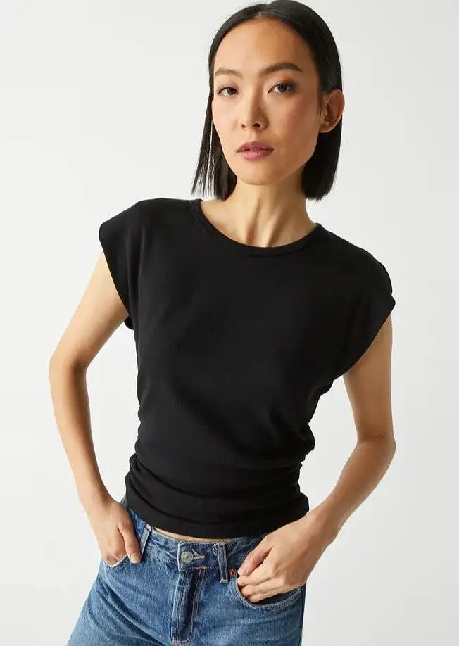 Joni Crew Neck Power Shoulder Top