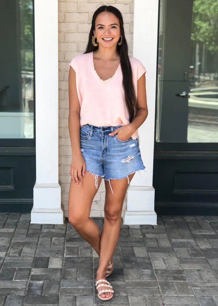 Karlie Amelia Gauzy V-neck Top - Blush ***FINAL SALE***